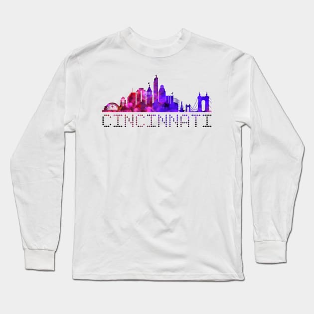 Cincinnati Skyline Purple Long Sleeve T-Shirt by sparkling-in-silence